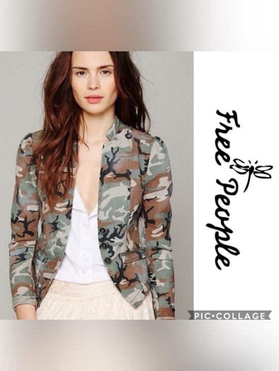 Free People Jackets & Blazers - Free People Camo Blazer Jacket in Green and Brown size 8